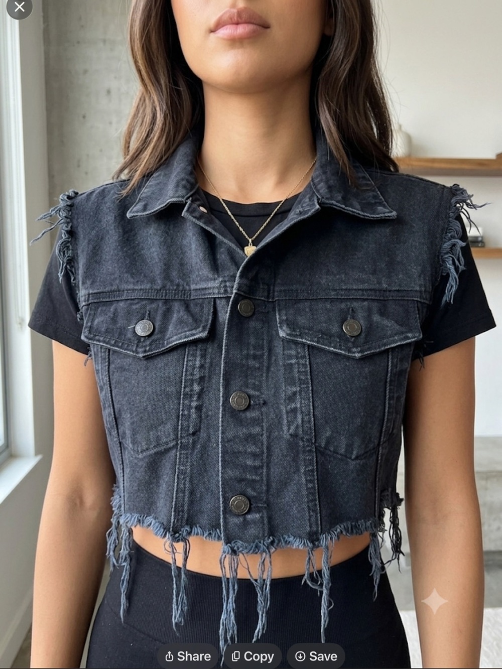 Pretty Little Thing Cropped Distressed Black Denim Vest frayed Sz 4 NWOT grunge